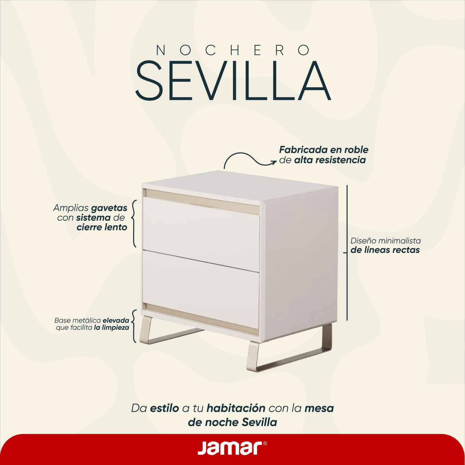 Mesa de Noche Sevilla Greige, Champaña 2 Gavetas