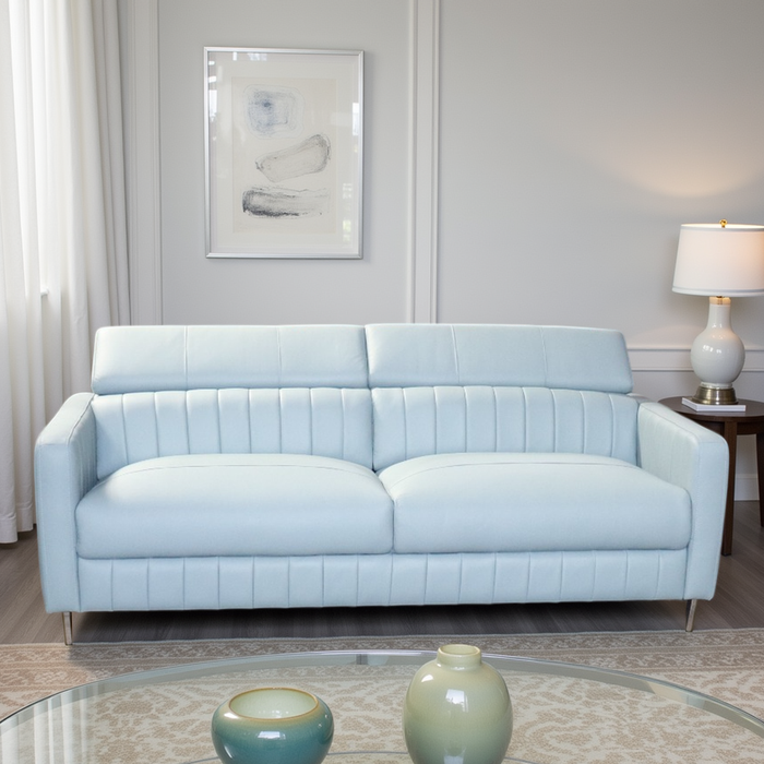 Sofá 3 Puestos Ediva Cuero Azul Celeste