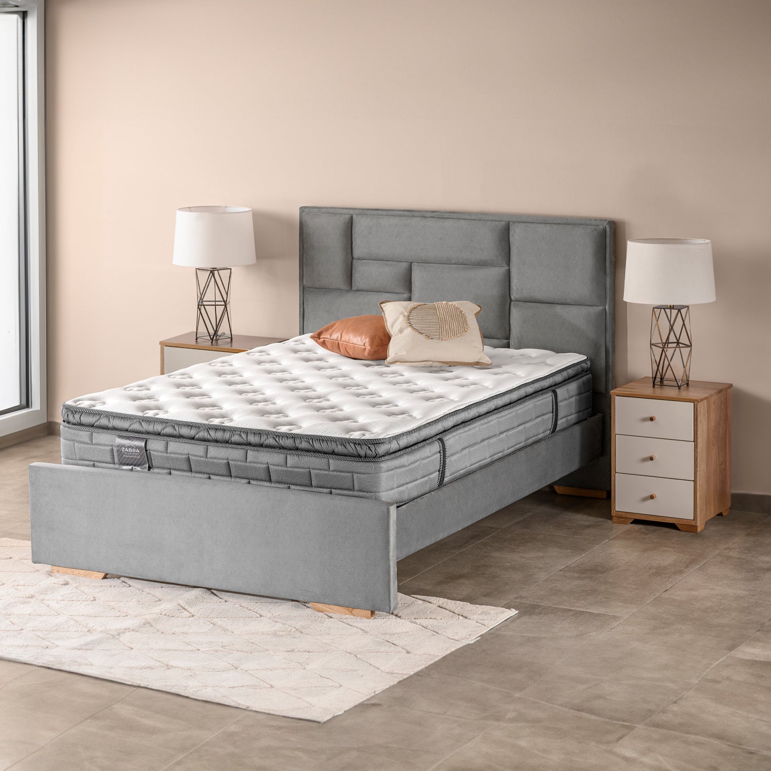 Cama Queen Aurora Velvet Gris
