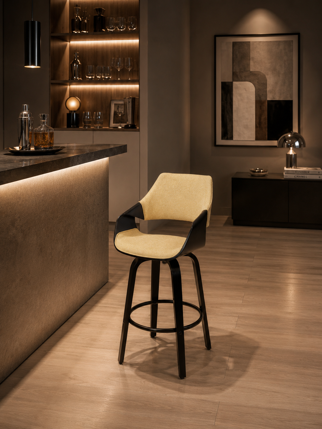 Silla De Bar Alamo Lino Amarillo, Negro