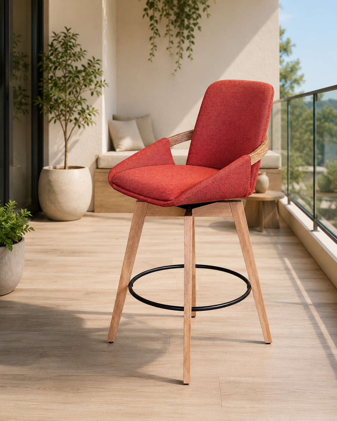 Silla De Bar Artemis Lino Rojo, Natural