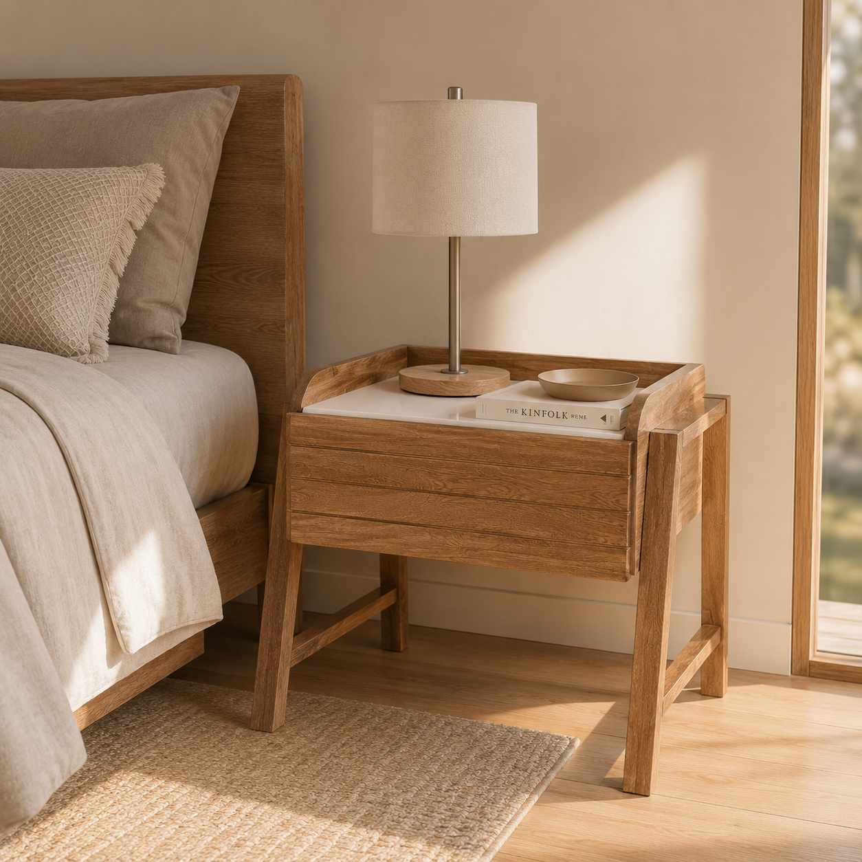 Mesa de Noche Alky Off White, Natural