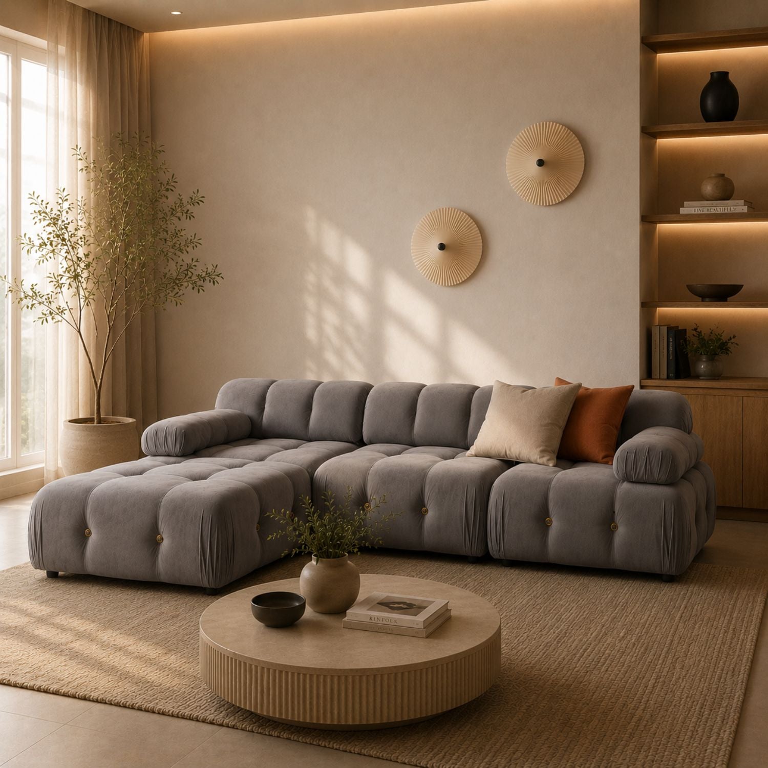 Sala Rinconera Milos Velvet Gris