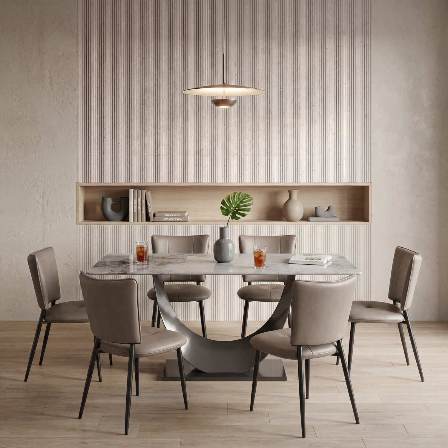 Comedor 6 Puestos Tribo Cuero Beige