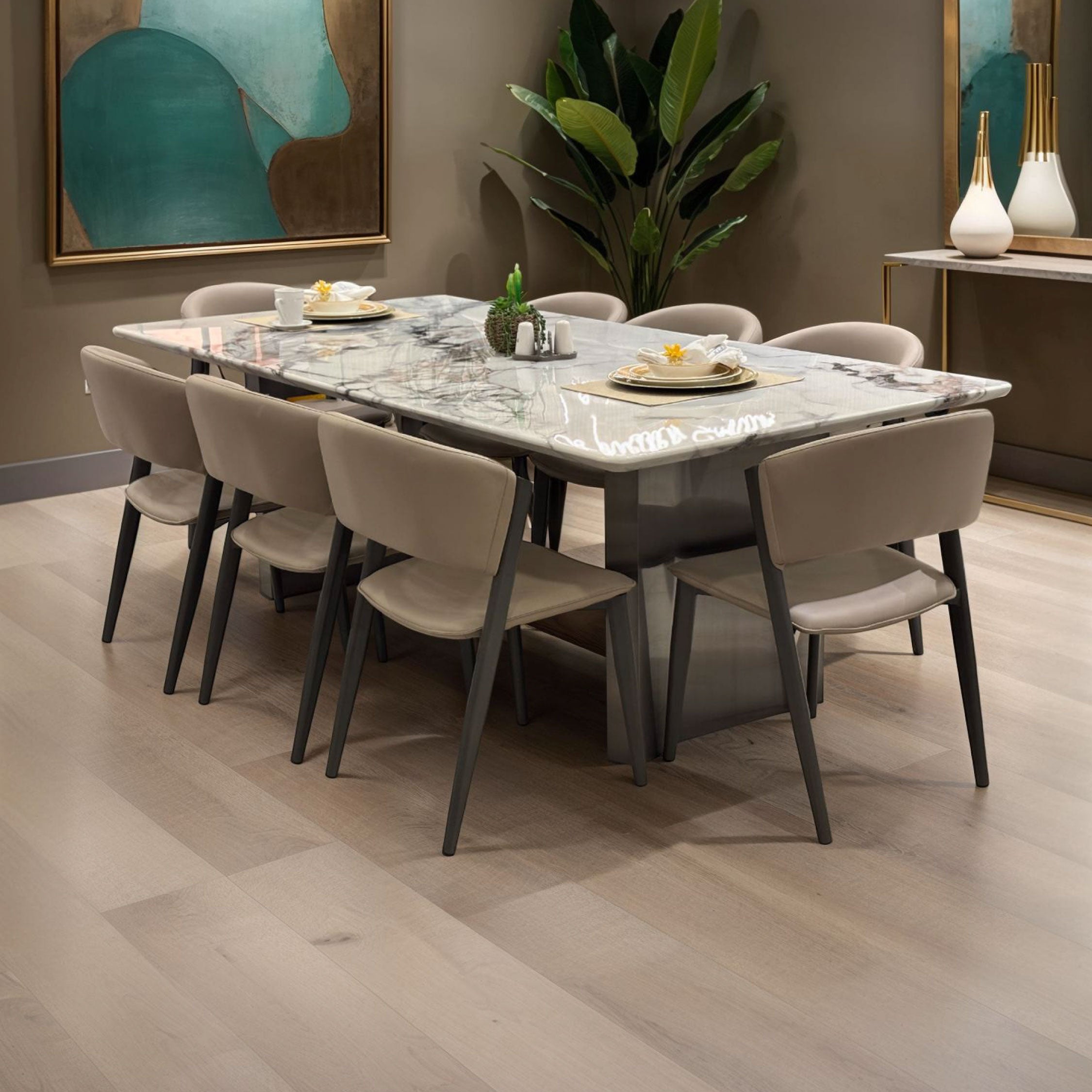 Comedor 8 Puestos Monaco Cuero Beige