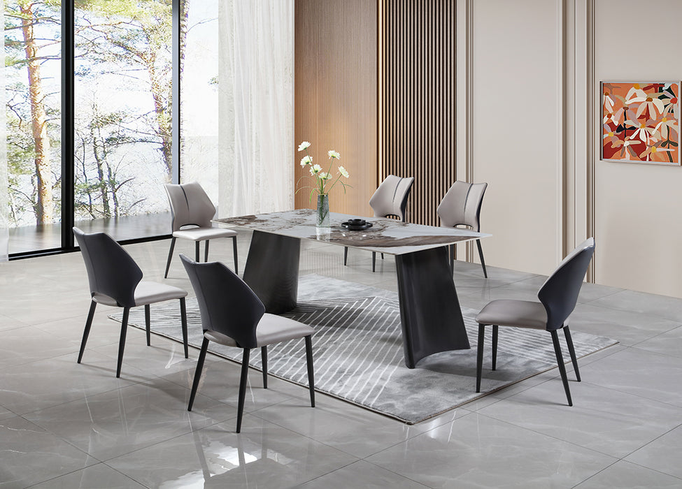 Comedor 6 Puestos Trio Cuero Beige, Gris