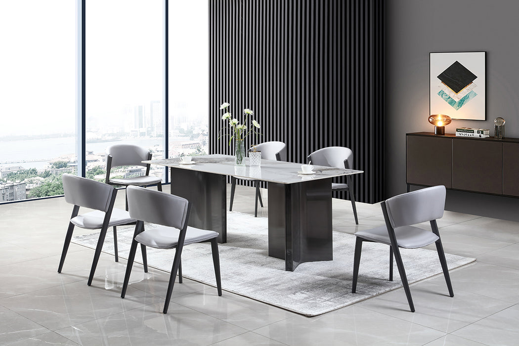 Comedor 6 Puestos Udine Cuero Gris Claro