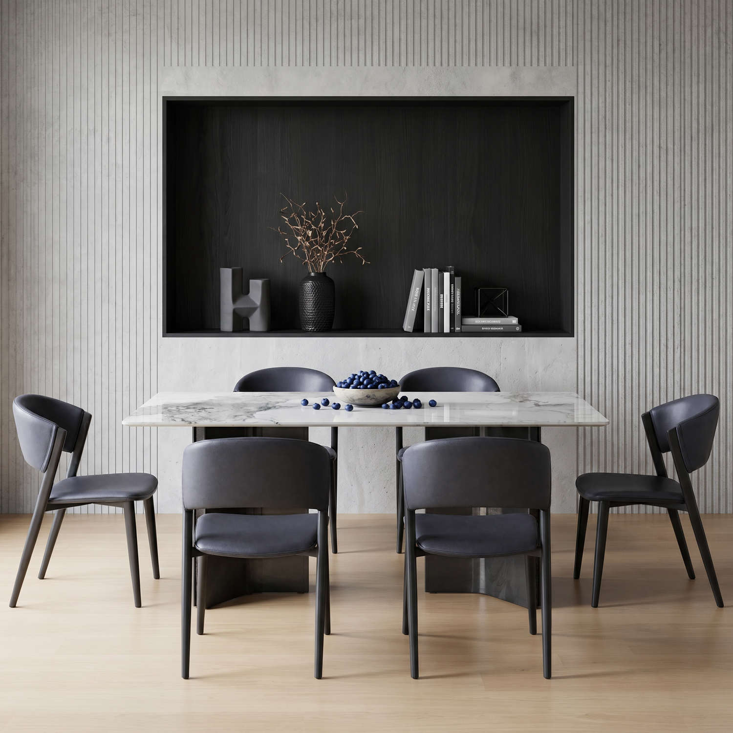Comedor 6 Puestos Udine Cuero Gris