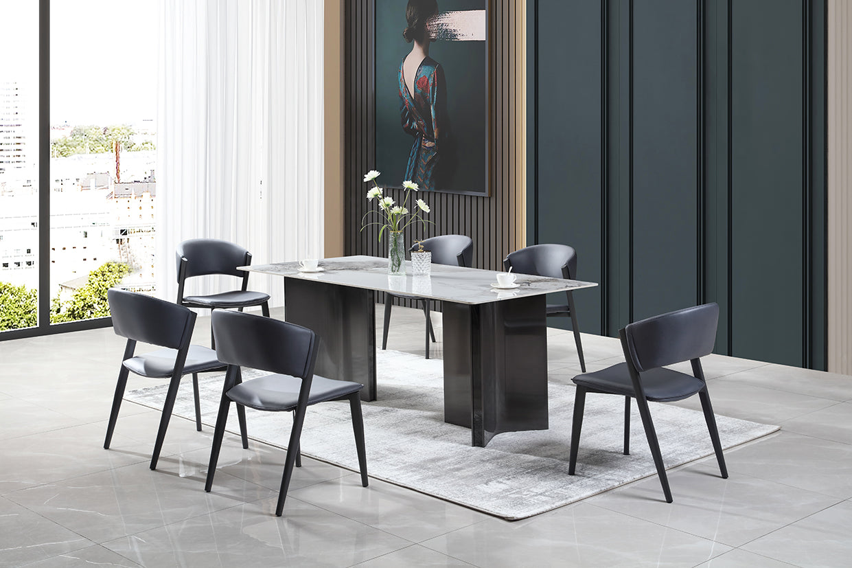 Comedor 6 Puestos Udine Cuero Gris