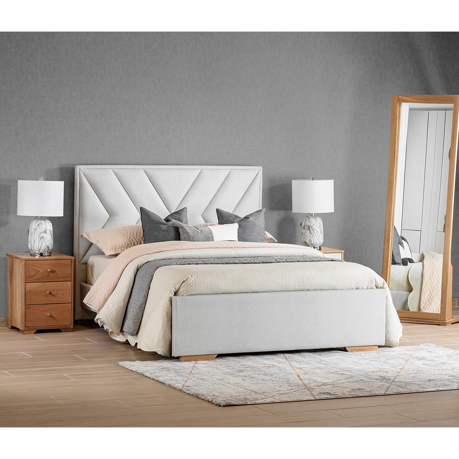Cama Queen Vallarta Eurolino Gris, Natural