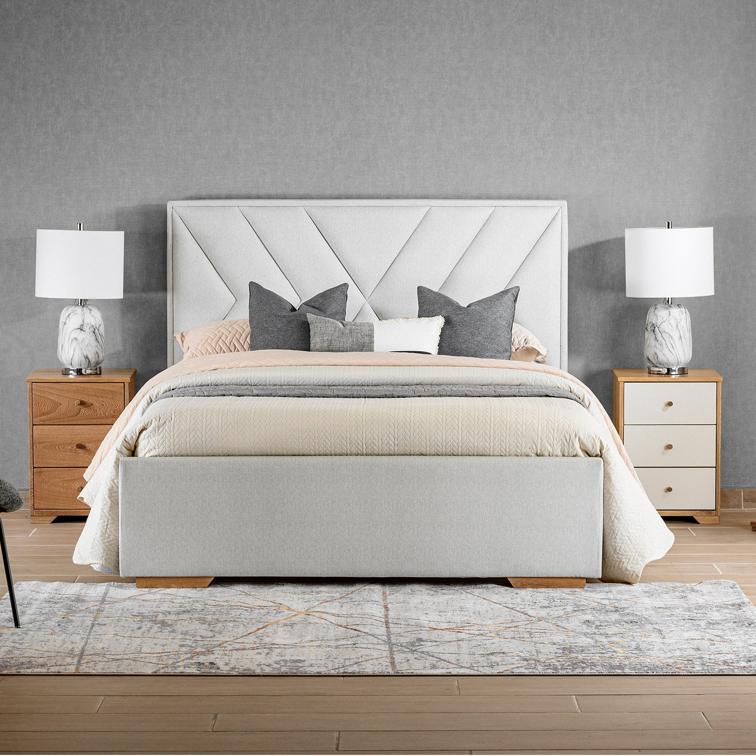 Cama Queen Vallarta Eurolino Gris, Natural