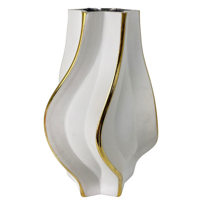 Jarron 14,5,14,5X24 Blanco Dorado