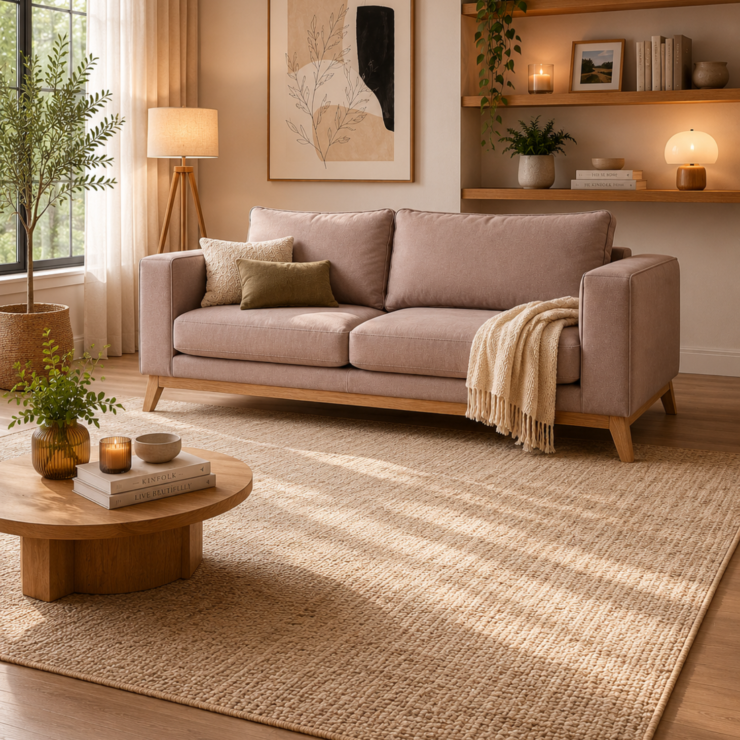 Sofá 3 Puestos Burgos Microfibra Kazan Camel, Natural