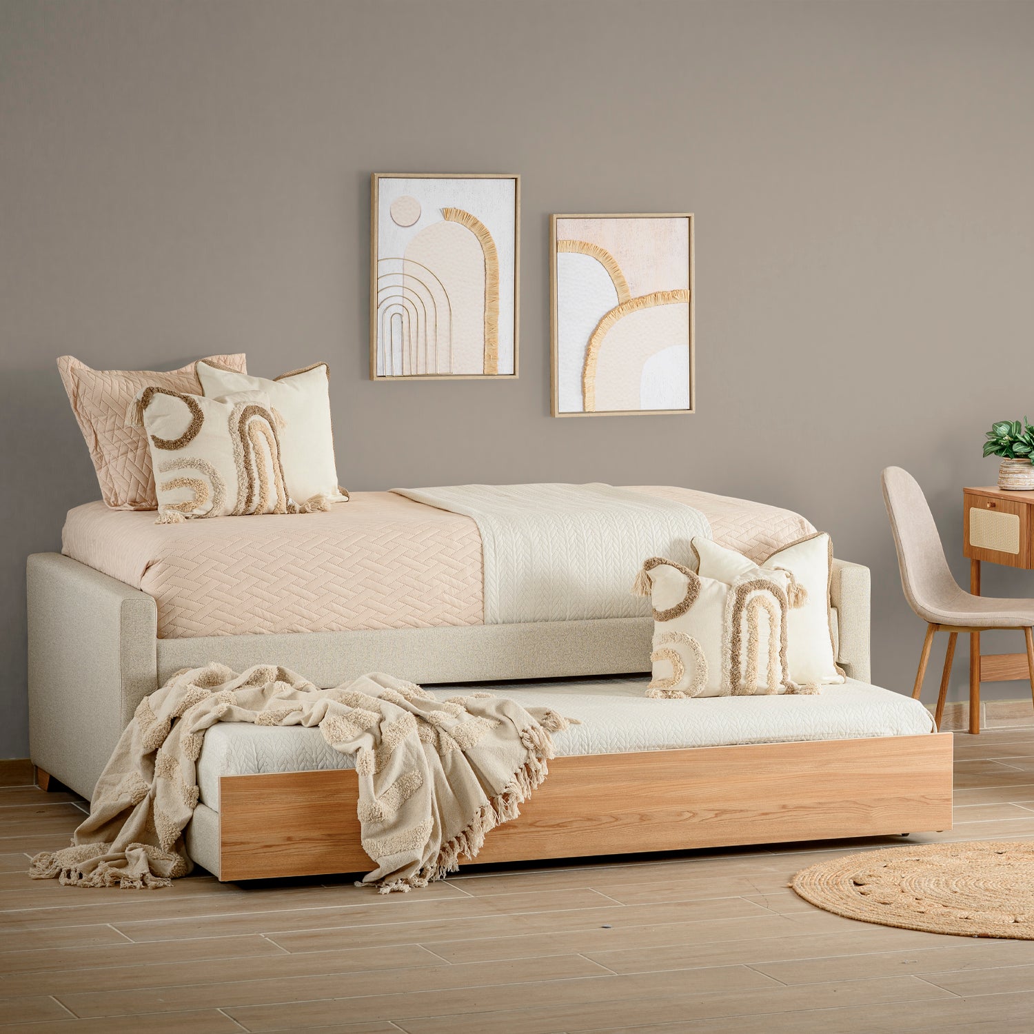 Cama Auxiliar Dúplex Malta Eurolino Beige, Natural