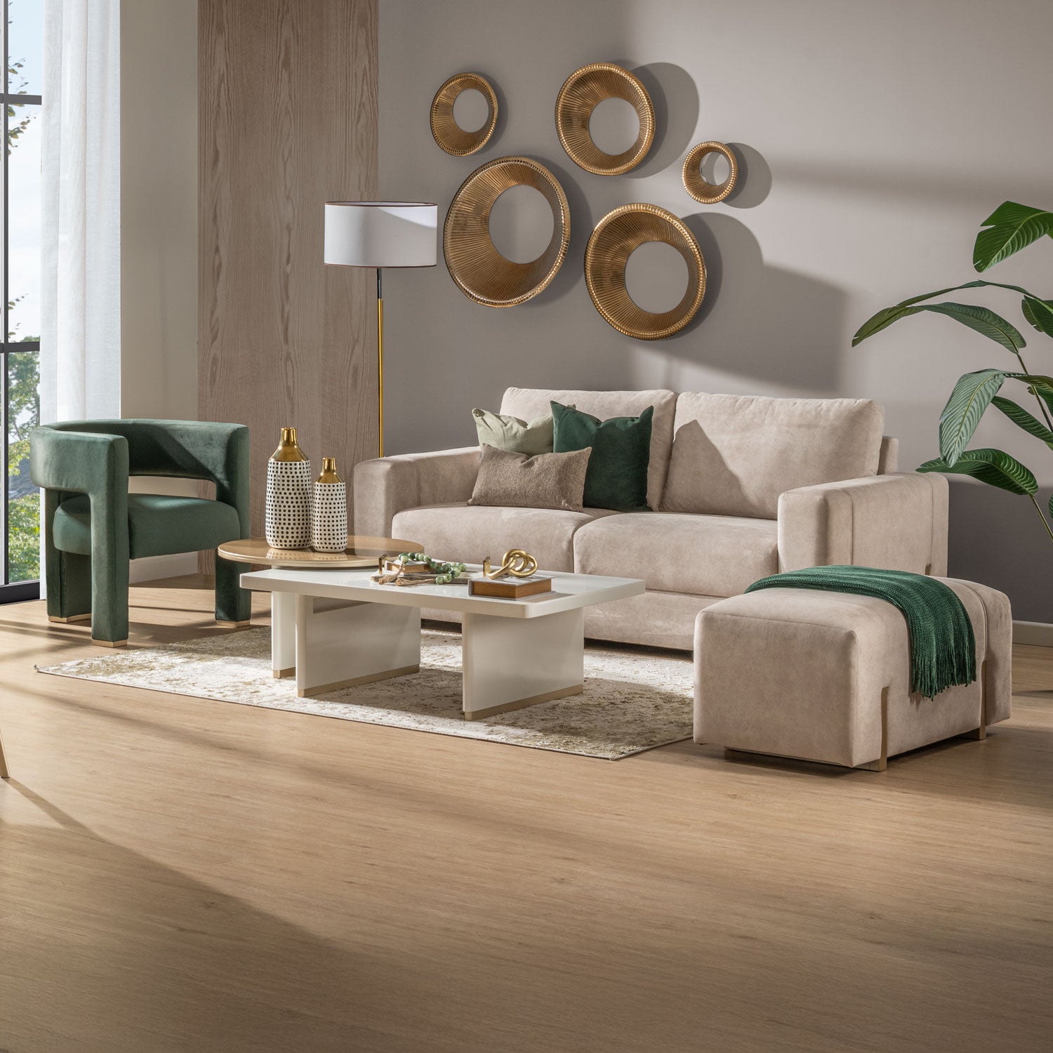 Sofá 3 Puestos Sevilla Velvet Zarem Ivory, Champaña