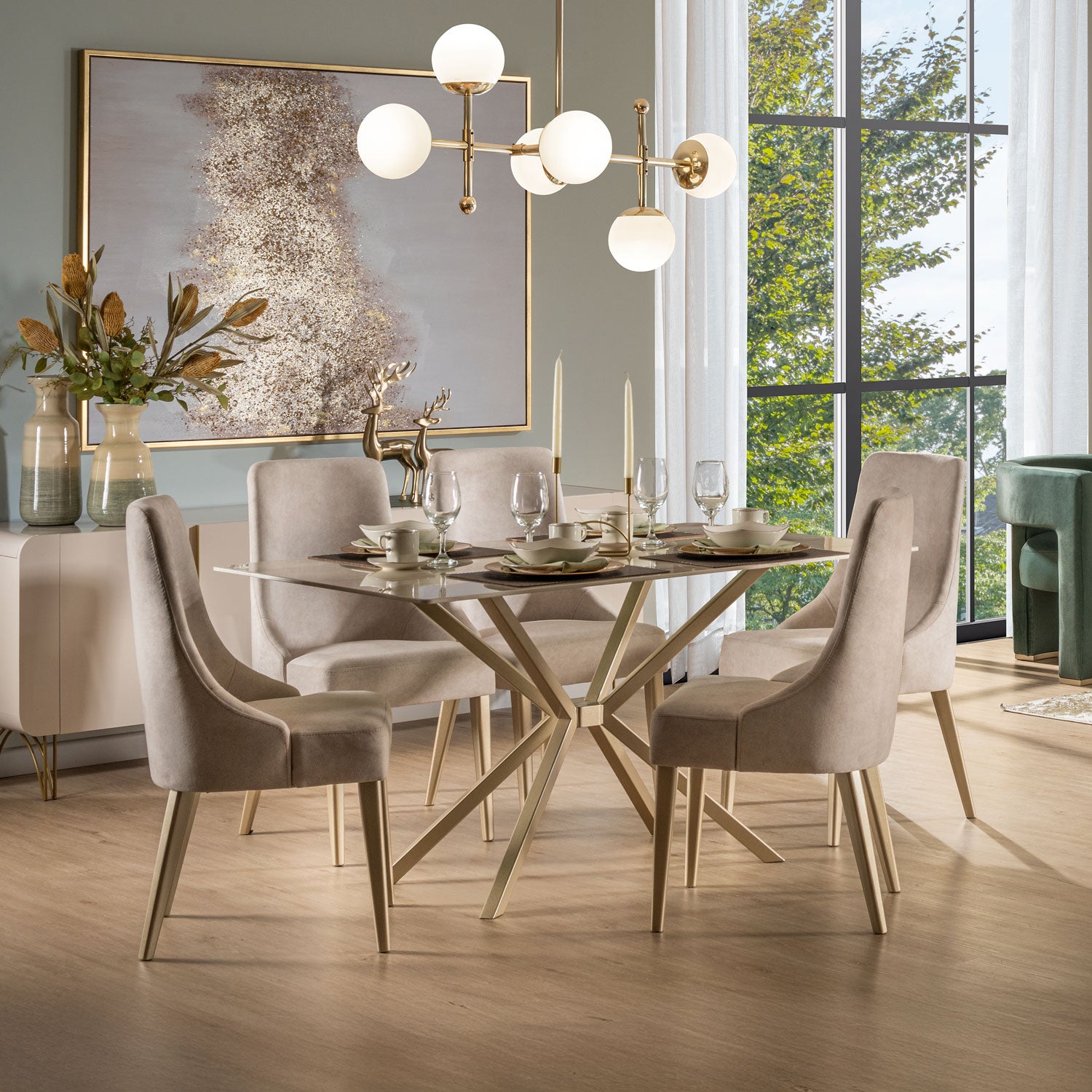 Comedor 6 Puestos Sevilla Velvet Zarem Ivory, Champaña