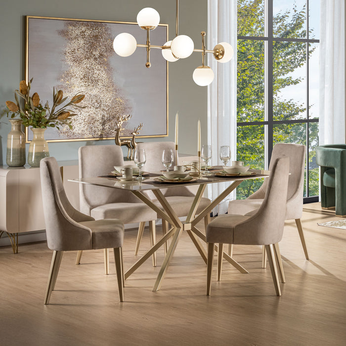 Comedor 6 Puestos Sevilla Velvet Zarem Ivory, Champaña