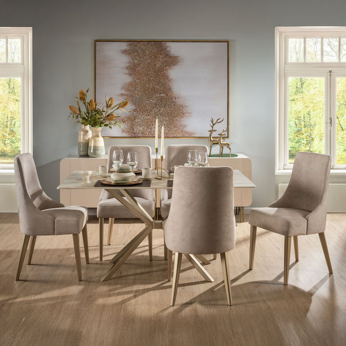 Comedor 6 Puestos Sevilla Velvet Zarem Ivory, Champaña