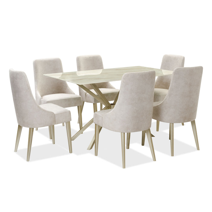 Comedor 6 Puestos Sevilla Velvet Zarem Ivory, Champaña