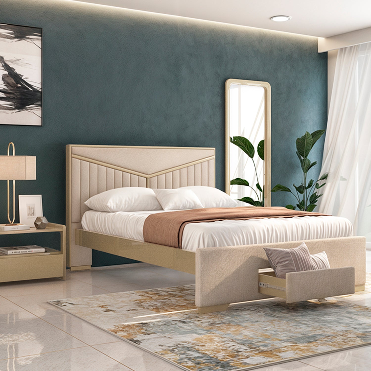 Cama Full Versalles Eurolino Beige, Champaña