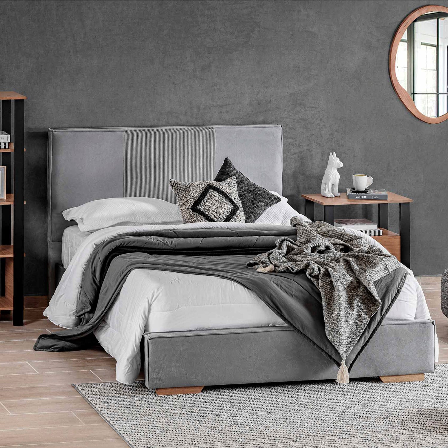 Cama Full Tokyo Gris, Natural