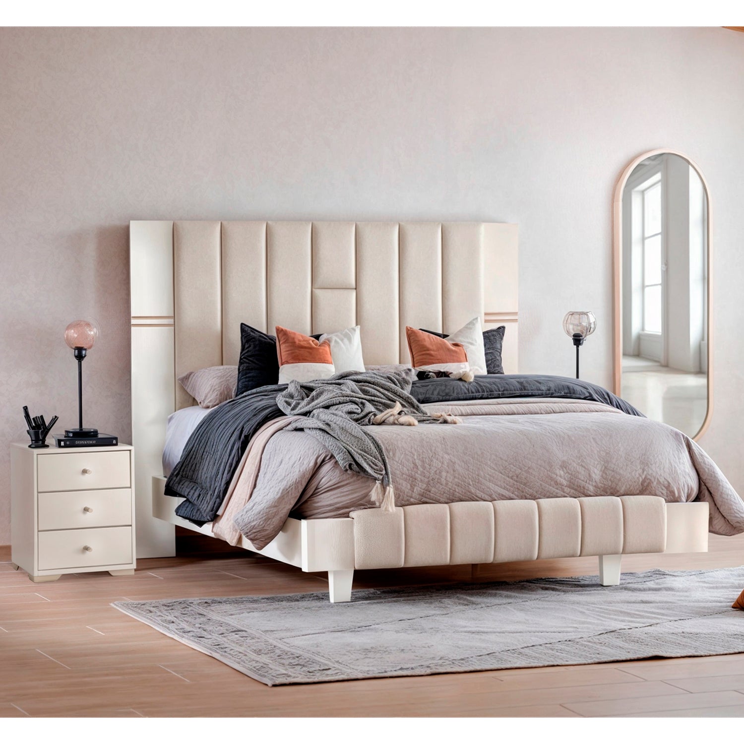 Cama Queen Detroit Greige, Champaña