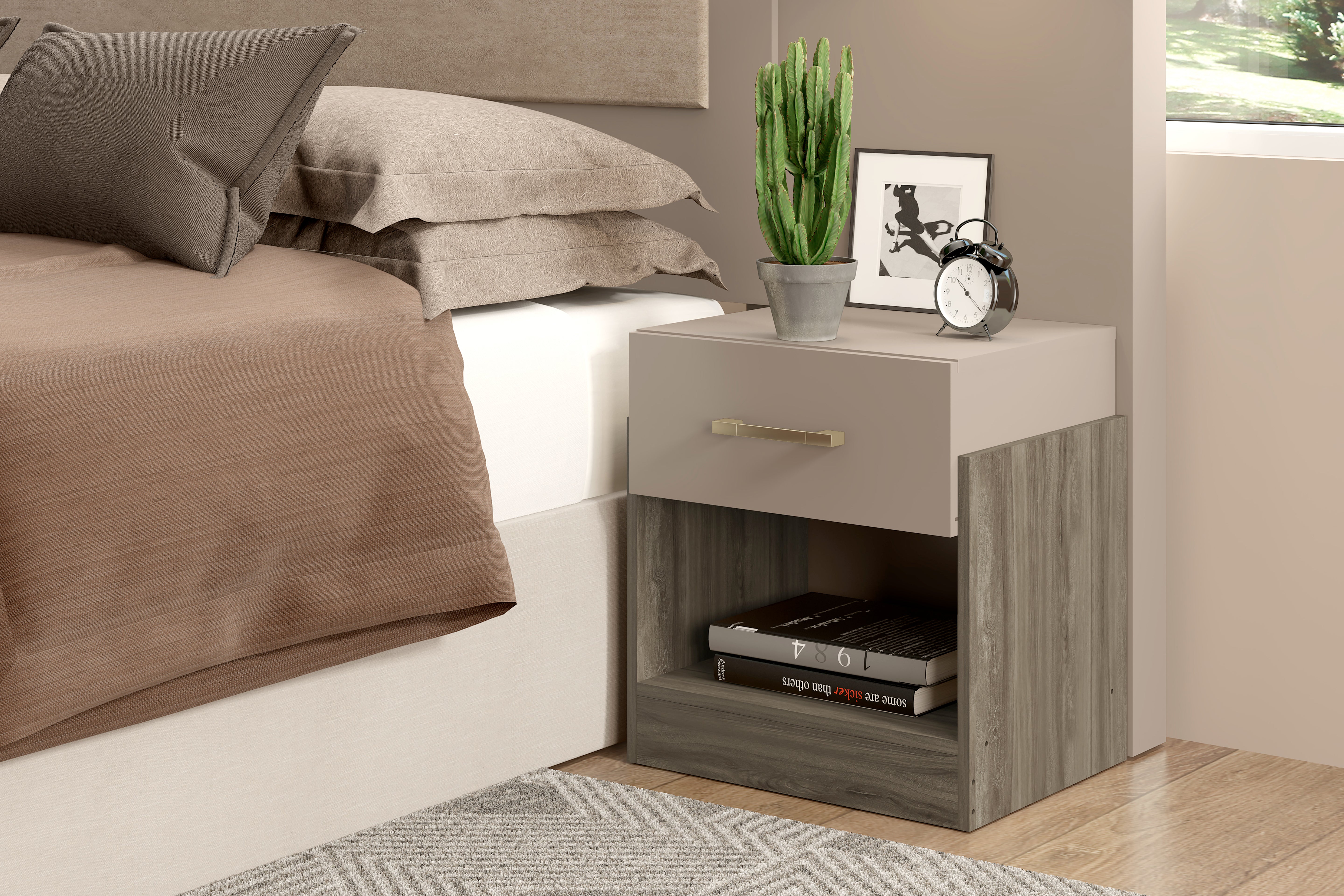 Mesa de Noche Barton Natural Oscuro, Taupe