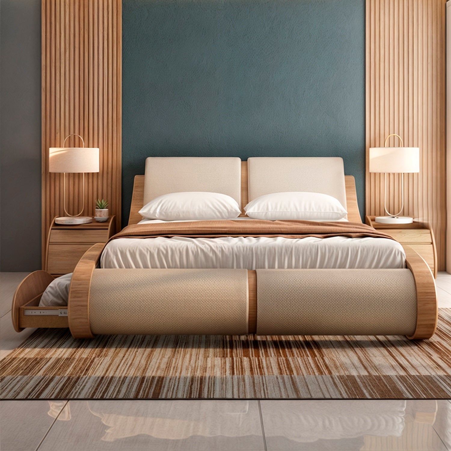 Cama Full Nebraska Beige, Natural