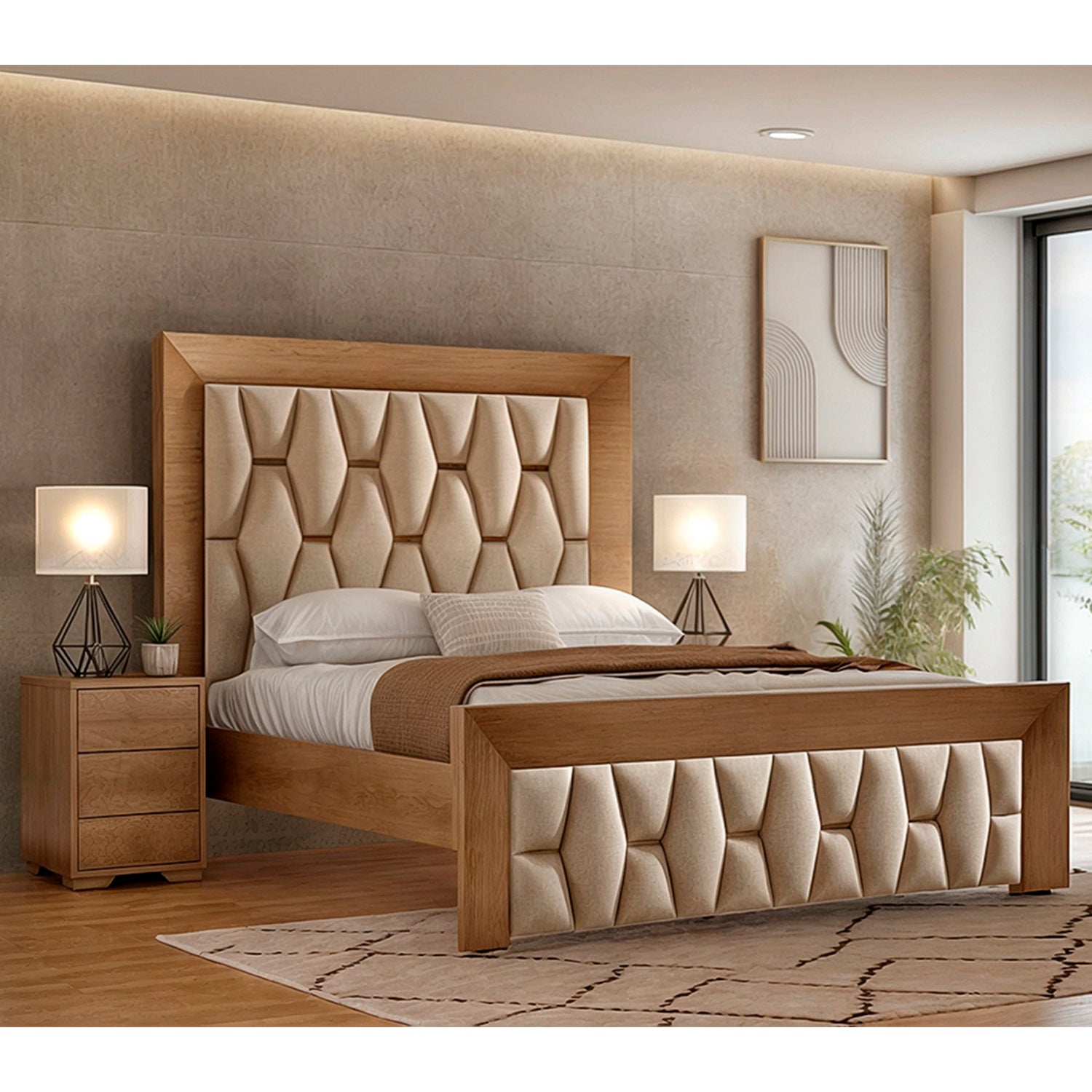 Cama Full Mila Beige, Natural