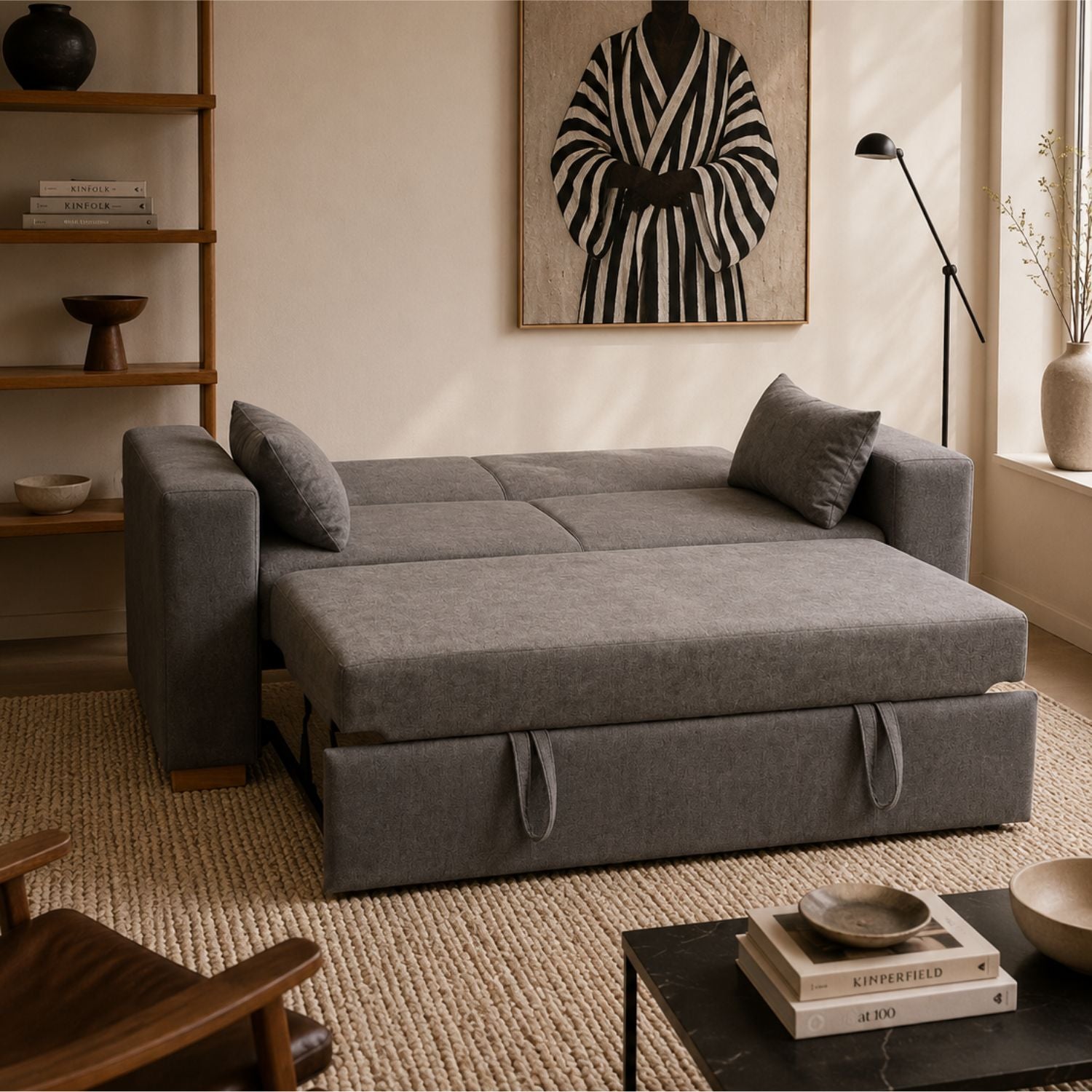 Sofá Cama Viena Microfibra Nakano Humo, Natural
