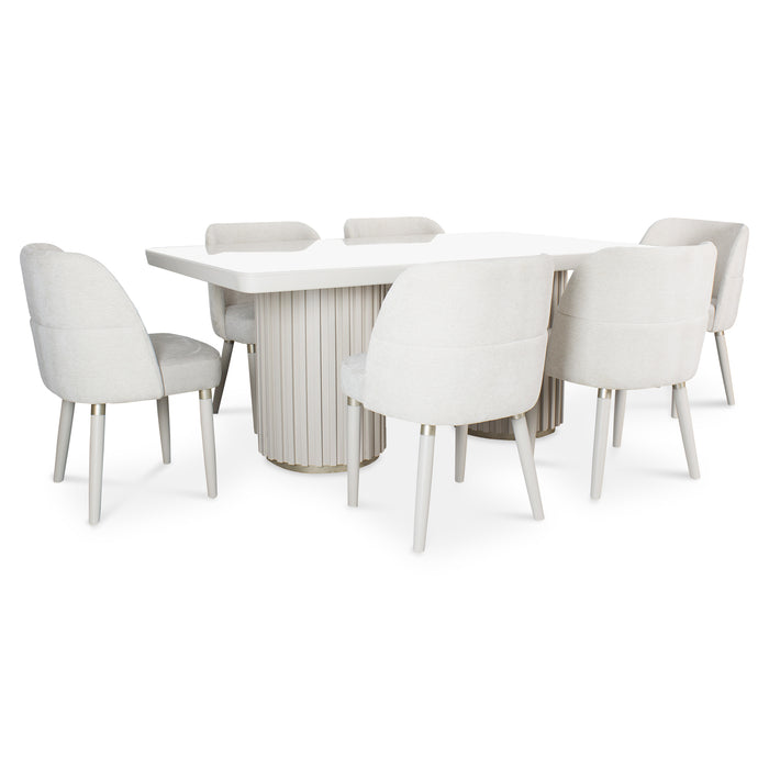 Comedor 6 Puestos Nicole Velvet Touch Almendra, Beige y Off white