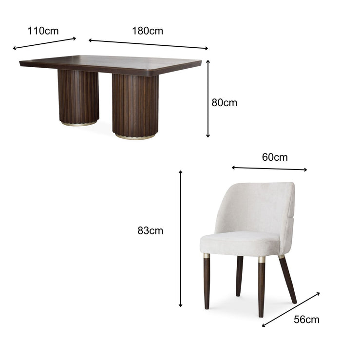 Comedor 6 Puestos Nicole Velvet Touch Almendra, Beige y Off white