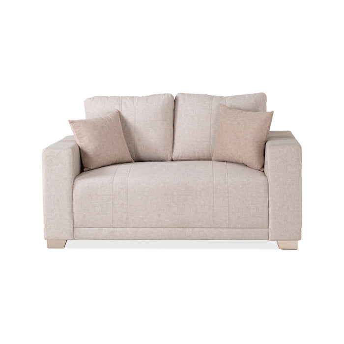 Sofá 2 Puestos Alcala Velvet Idilio Beige, Taupe y Champaña