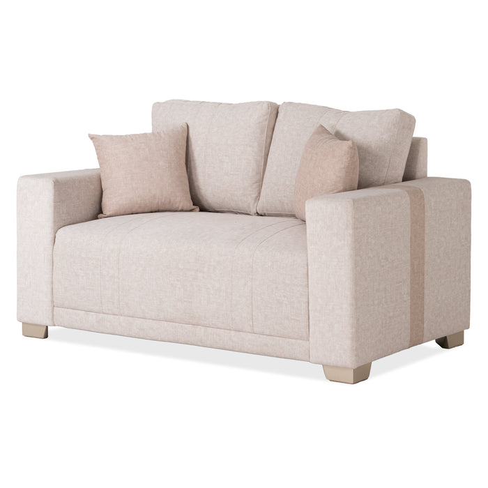 Sofá 2 Puestos Alcala Velvet Idilio Beige, Taupe y Champaña