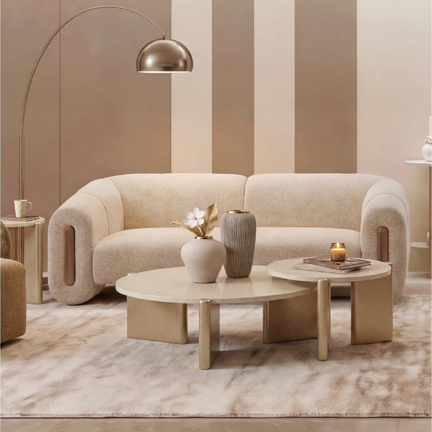 Sofá 3 Puestos Sienna Velvet Provenza Vainilla, Capuchino