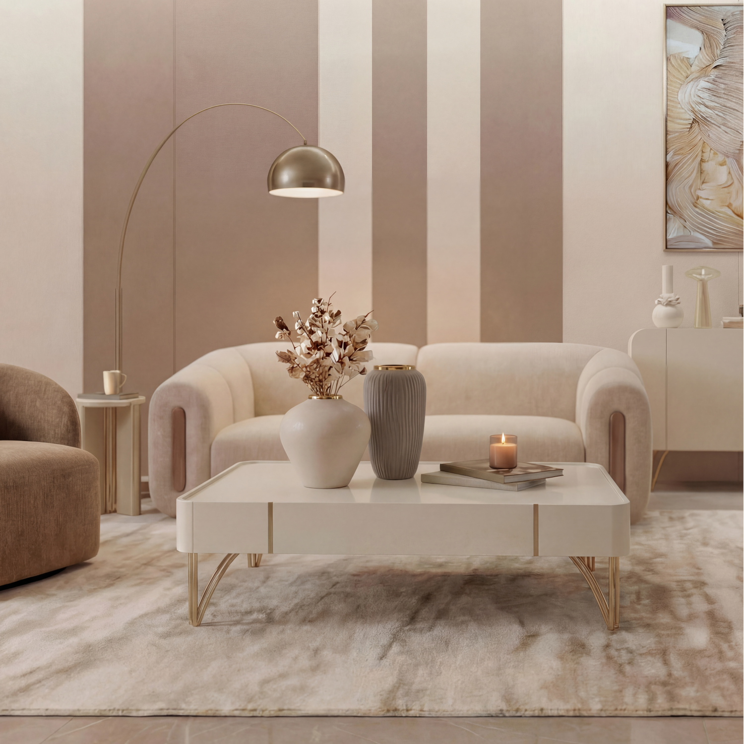Sofá 2 Puestos Sienna Velvet Provenza Vainilla,Capuchino