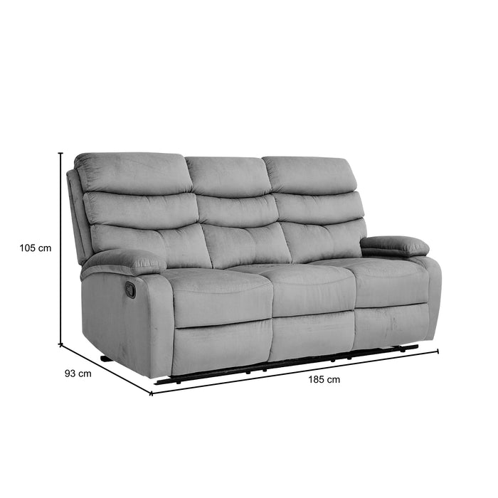 Sofá Reclinable 3 Puestos Foster Velvet Gris