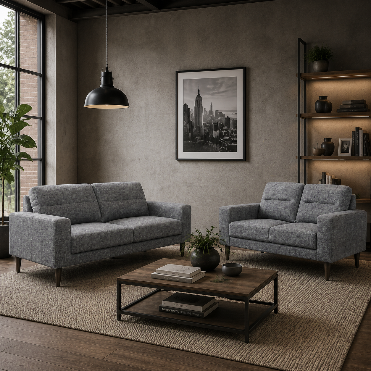 Sala Modular Vitta Lino Gris, Natural Oscuro