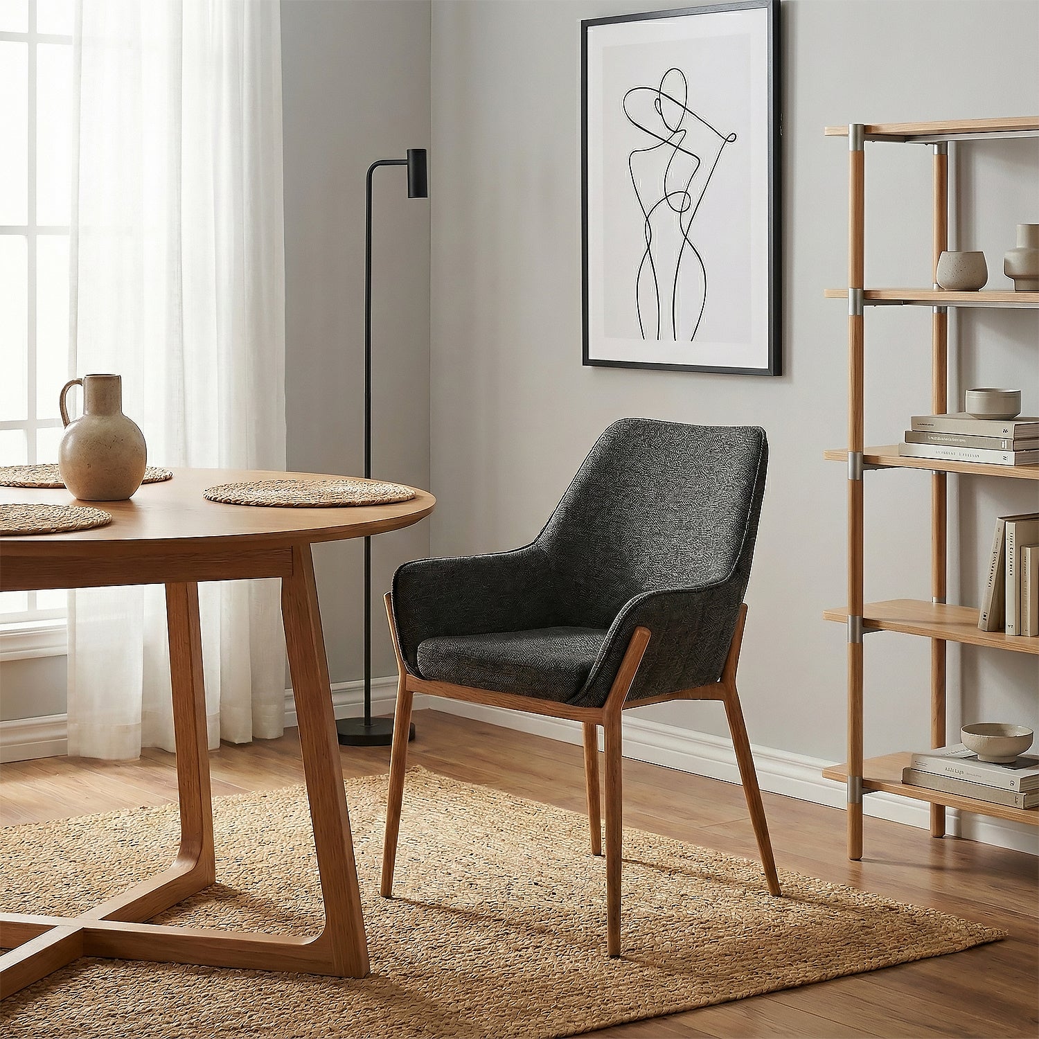 Silla Comedor Ventury Microfibra Plomo, Natural