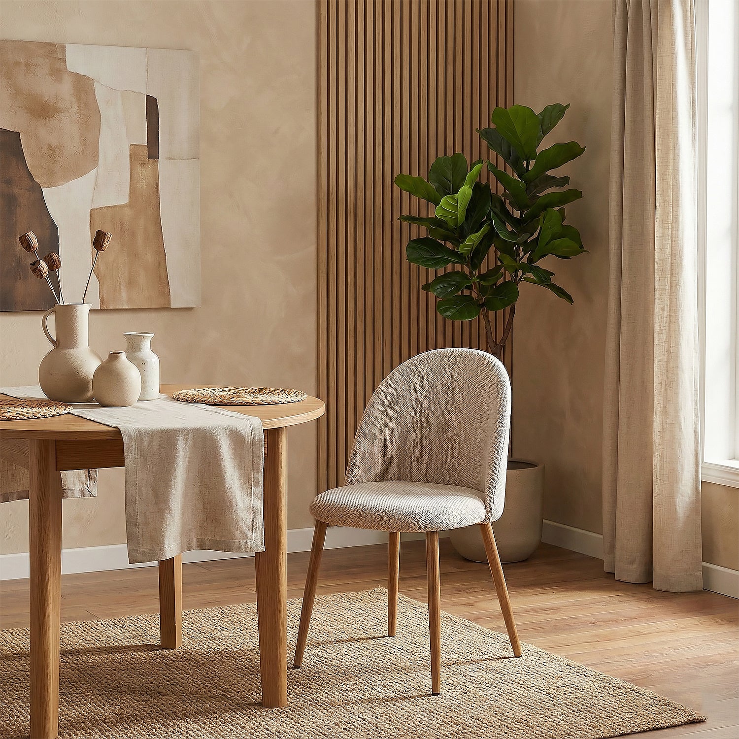 Silla Comedor Viena Lino Beige, Natural