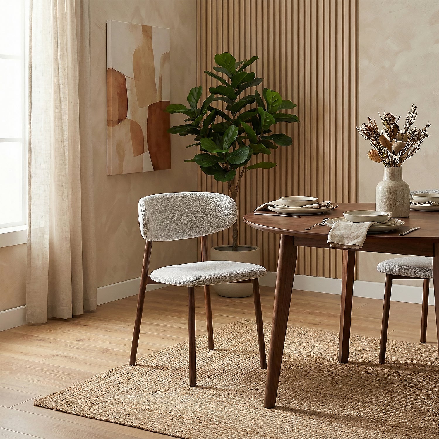 Silla Comedor Zajar Lino Crudo, Natural Oscuro