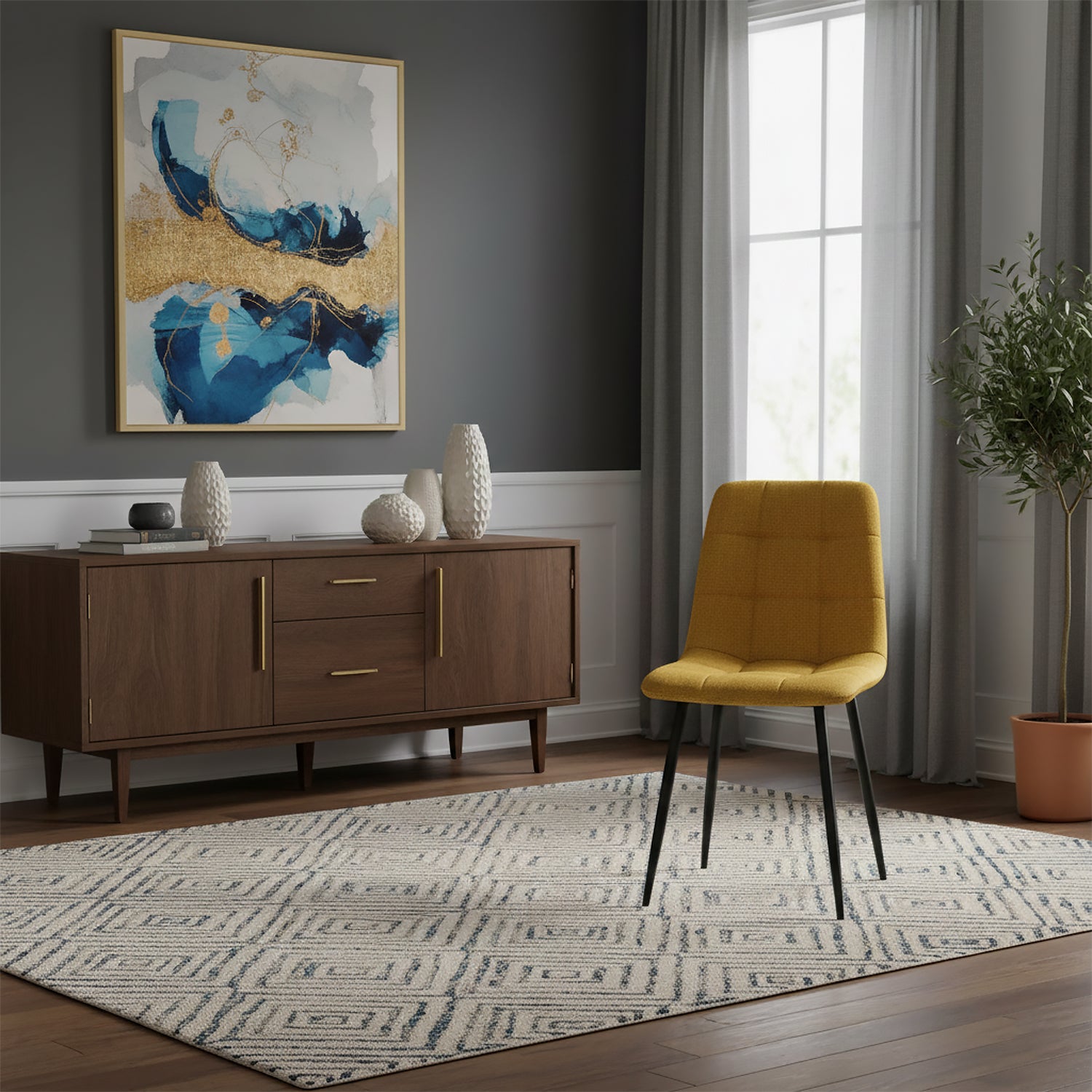 Silla Comedor Luciana Lino Mostaza