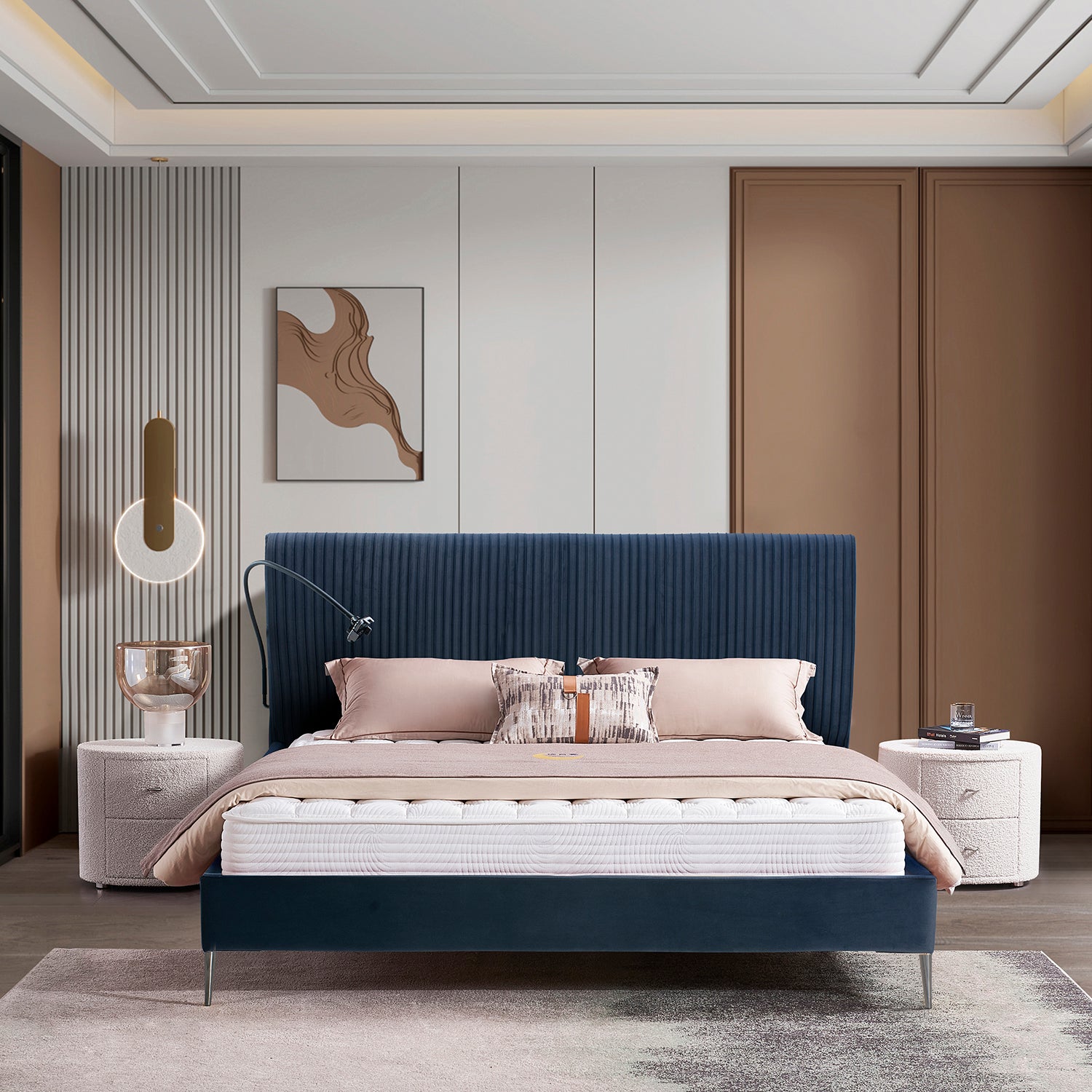 Cama King Vilanova Velvet Azul