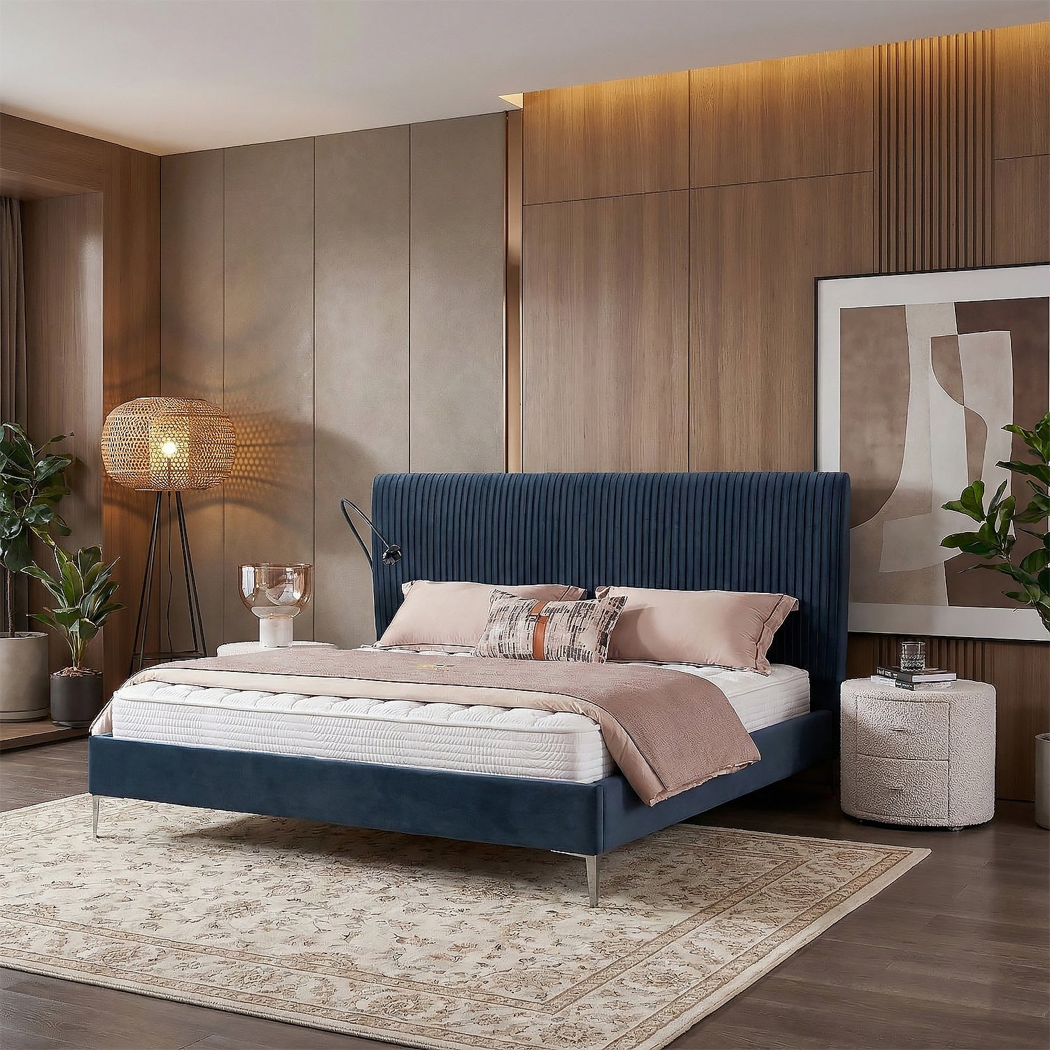 Cama Queen Vilanova Velvet Azul