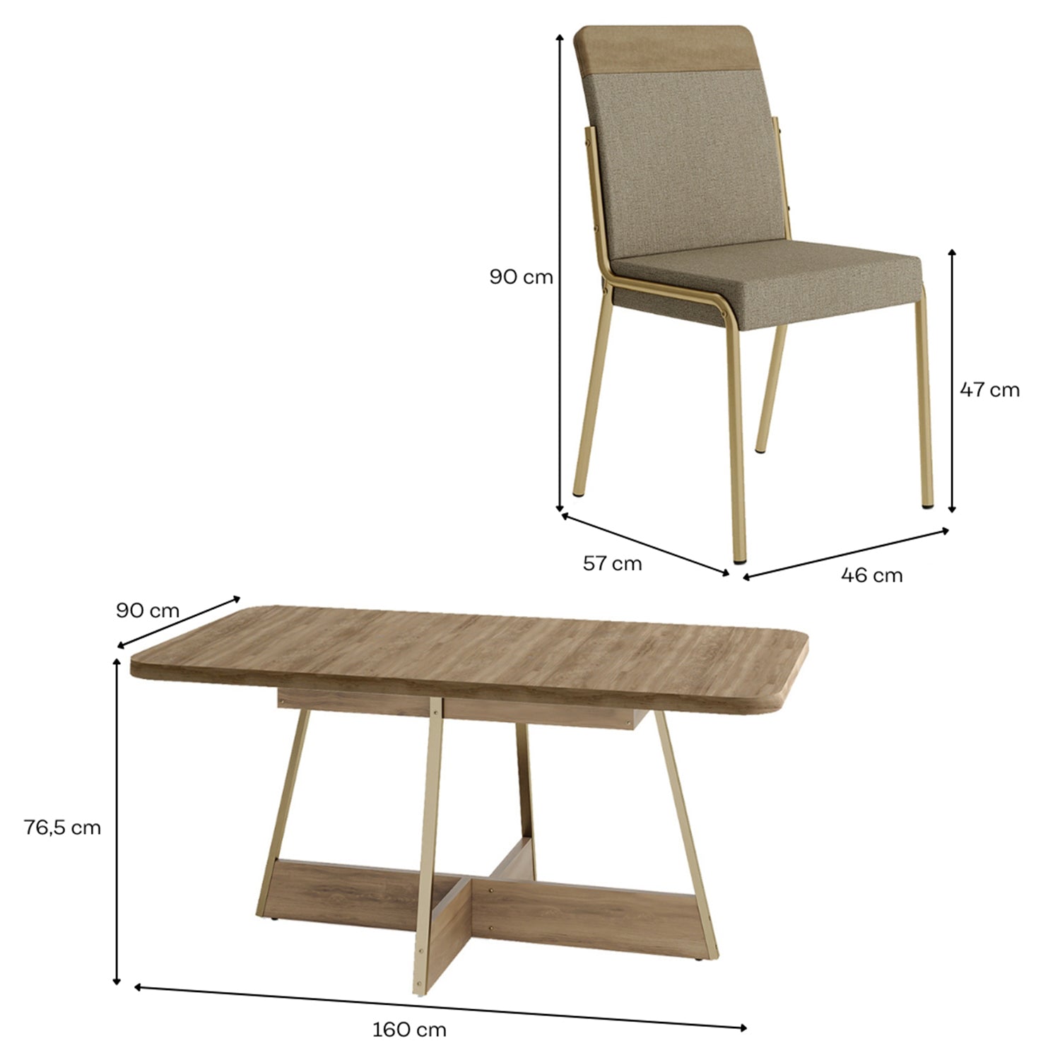 Comedor 6 Puestos Aliss Beige, Champaña Y Natural