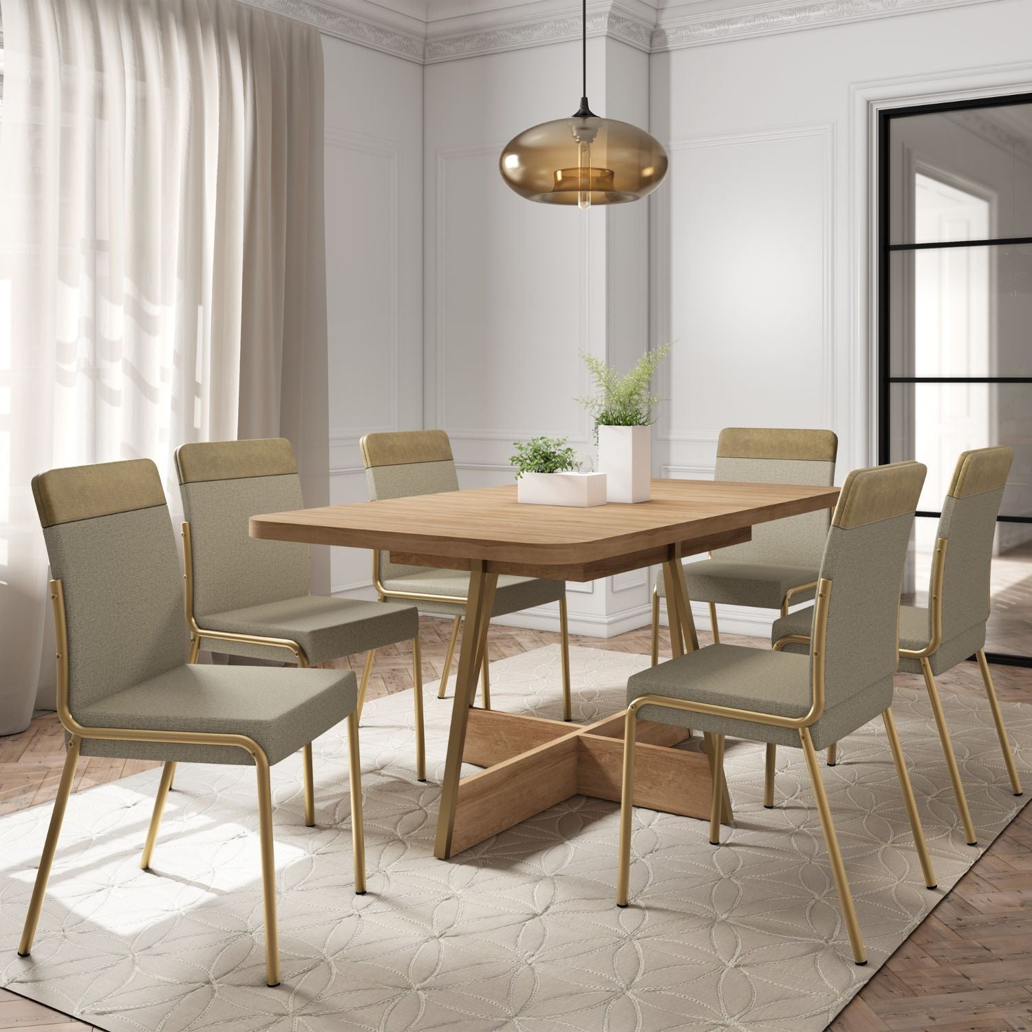 Comedor 6 Puestos Aliss Beige, Champaña Y Natural