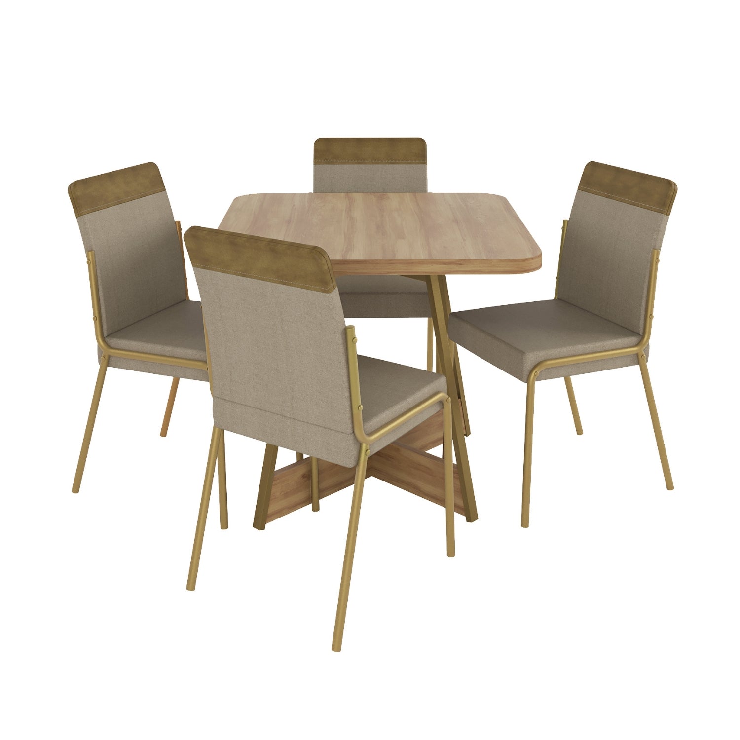 Comedor 4 Puestos Aliss Beige , Champaña Y Natural