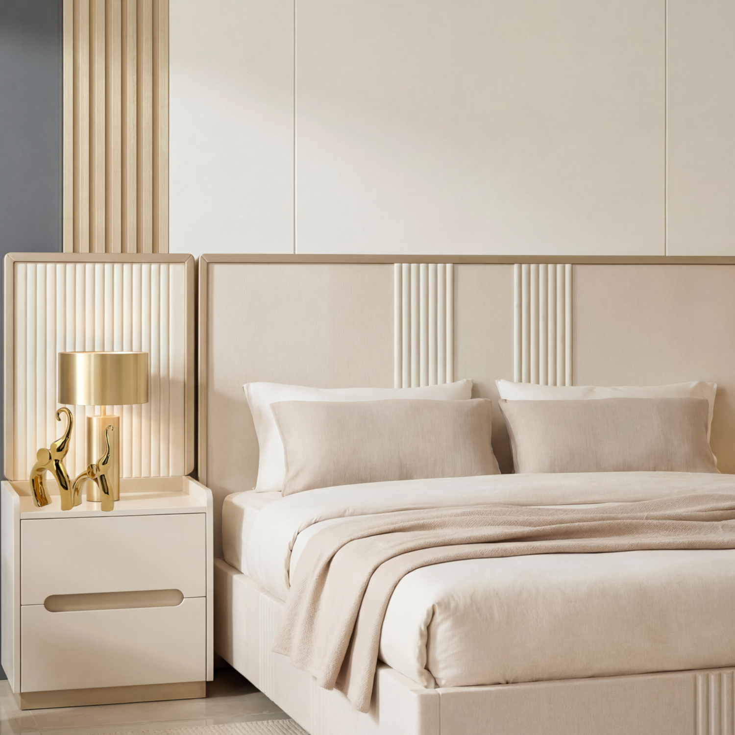 Cama Queen Bilbao Greige, Champaña
