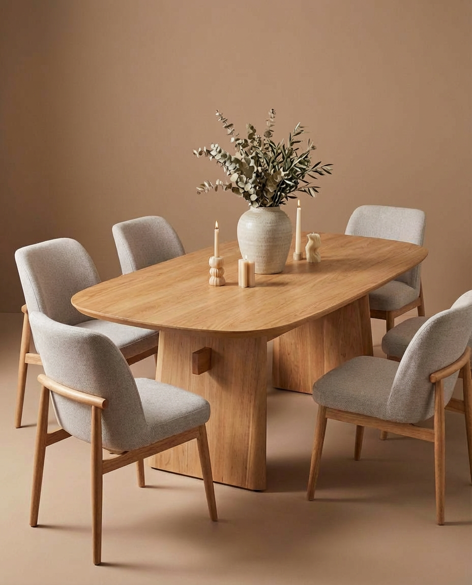 Comedor 6 Puestos Cameron Lino Gris Natural