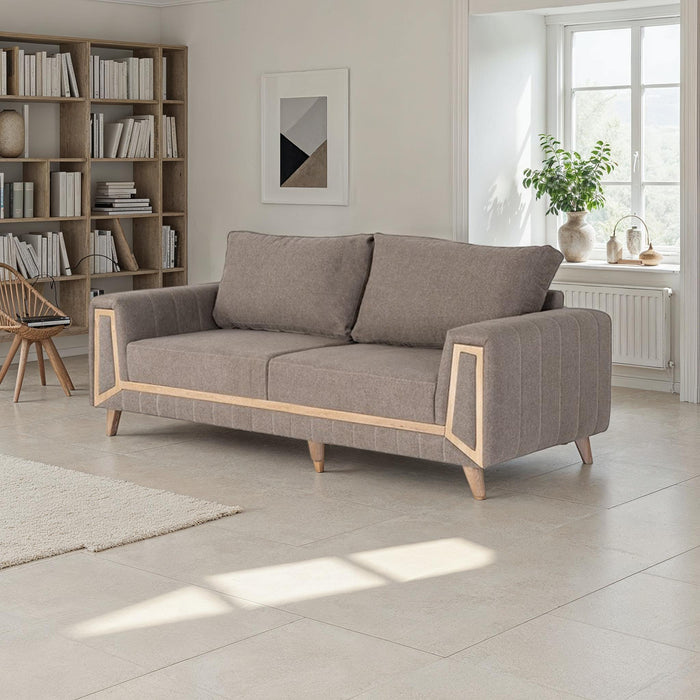 Sofá 3 Puestos Venus Lino Rihana Madera Natural